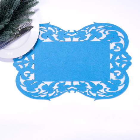 Light blue felt Placemat - flower - 27x44 cm / 1 piece - Bimotif