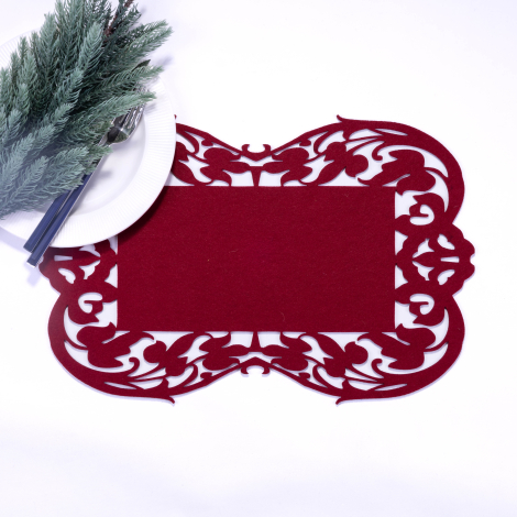 Burgundy felt placemat, flower - 27x44 cm / 1 piece - Bimotif