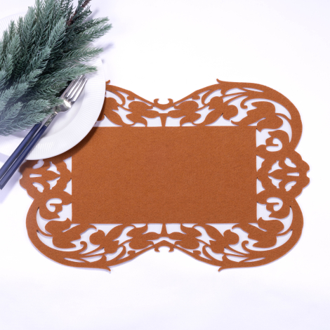 Cinnamon color felt placemat, flower - 27x44 cm / 1 piece - Bimotif