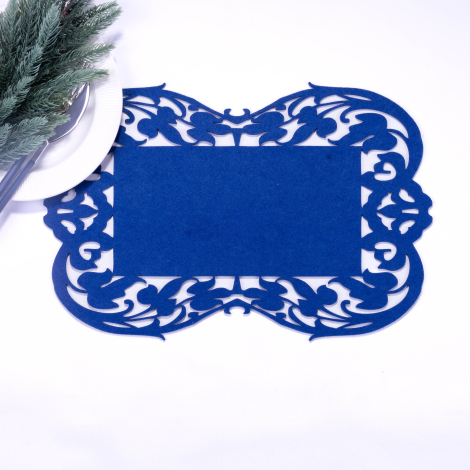 Navy blue felt Placemat, flower - 27x44 cm / 1 piece - Bimotif