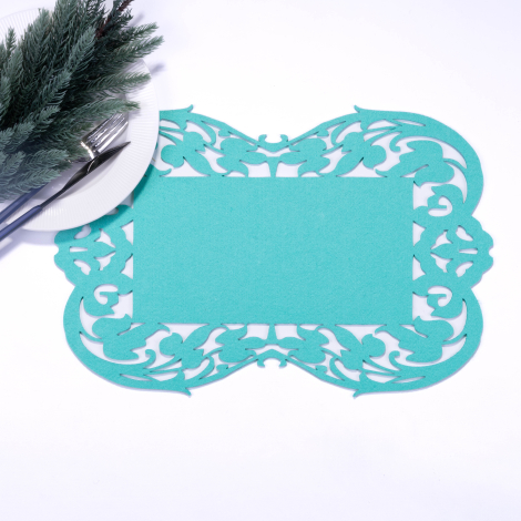 Turquoise felt placemat, flower - 27x44 cm / 1 piece - Bimotif