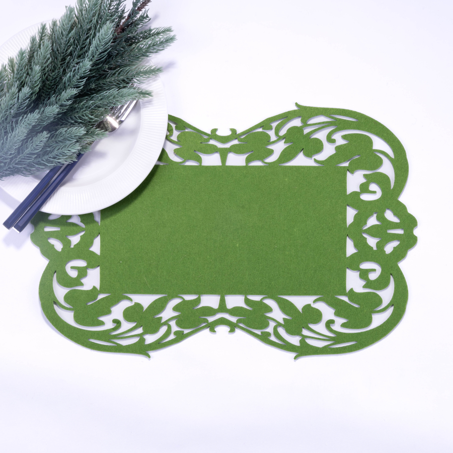 Green felt placemat, flower - 27x44 cm / 1 piece - 1