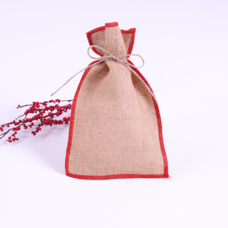 Jute pouch with red overlock edge, 25x40 cm / 2 pcs - Bimotif