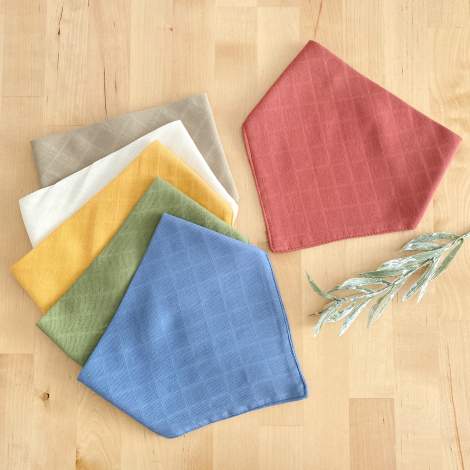 Double layer plain coloured muslin fabric baby drool bib / snap collar set (0-36 months), 6 pcs / 41x20 cm - Bimotif