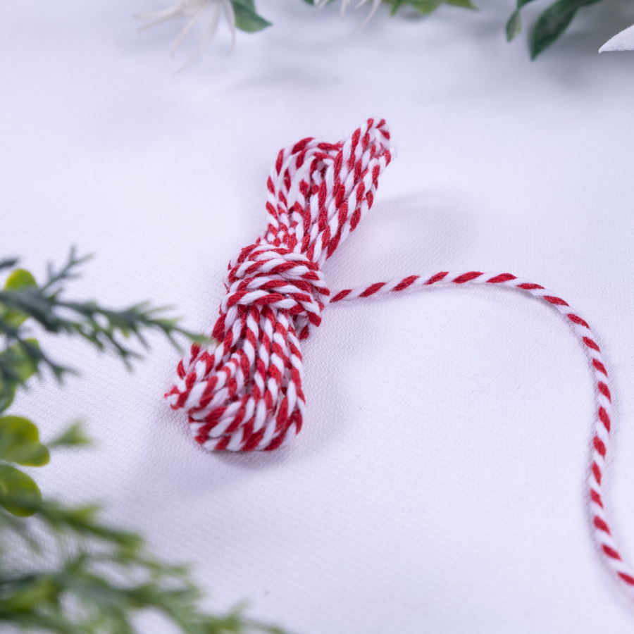 Martenitsa red and white twist bracelet rope, 2 mm / 2 metres - 3