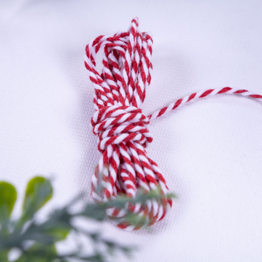 Martenitsa red and white twist bracelet rope, 2 mm / 2 metres - 2