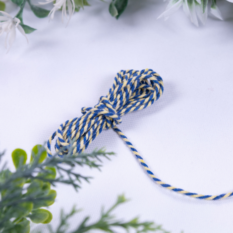 Martenitsa yellow blue twist bracelet rope, 2 mm / 2 metres - 3