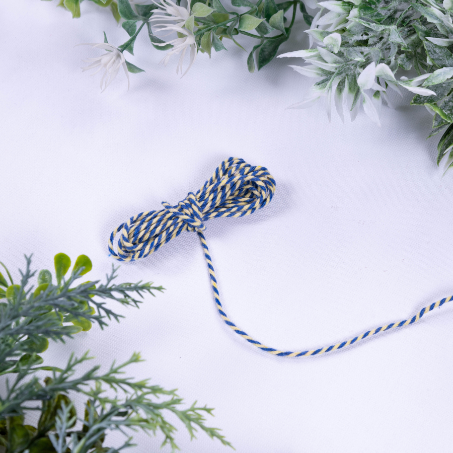 Martenitsa yellow blue twist bracelet rope, 2 mm / 2 metres - 2