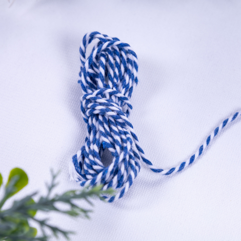 Martenitsa blue and white twist bracelet rope, 2 mm / 2 metres - 2