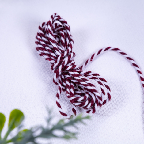 Martenitsa burgundy white twist bracelet rope, 2 mm / 2 metres - 2