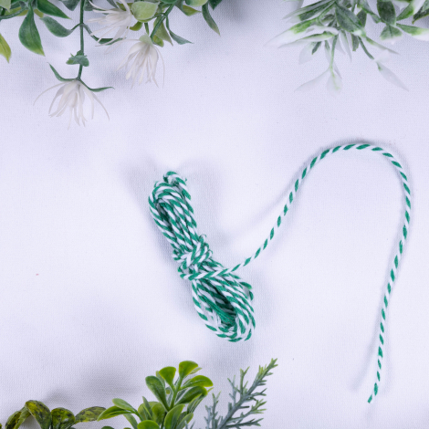Martenitsa green and white twist bracelet rope, 2 mm / 2 metres - Bimotif