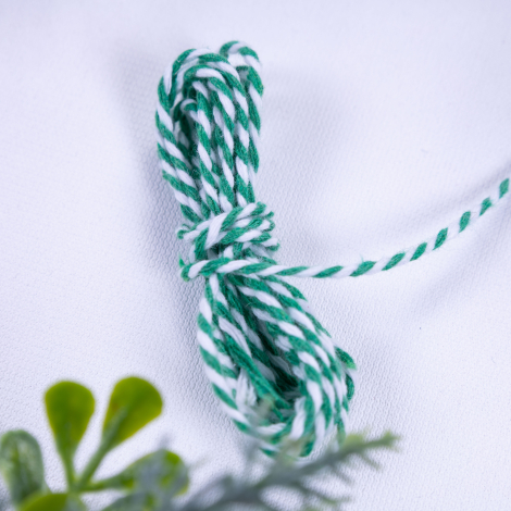 Martenitsa green and white twist bracelet rope, 2 mm / 2 metres - 2