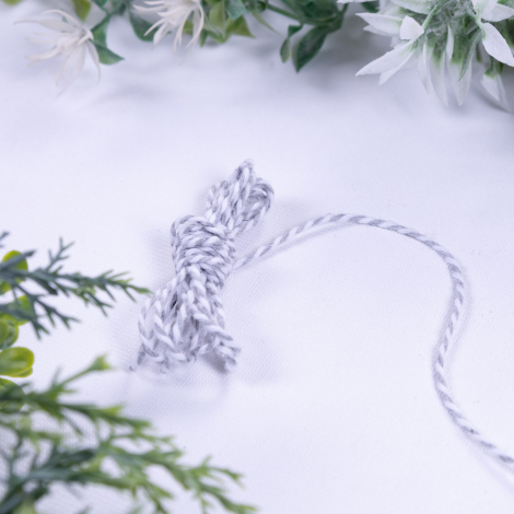 Martenitsa grey and white twist bracelet rope, 2 mm / 2 metres - 3