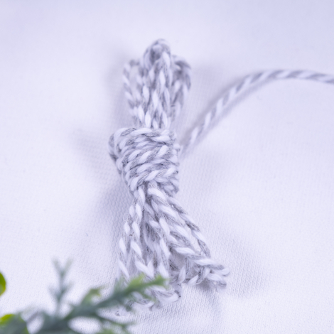 Martenitsa grey and white twist bracelet rope, 2 mm / 2 metres - 2