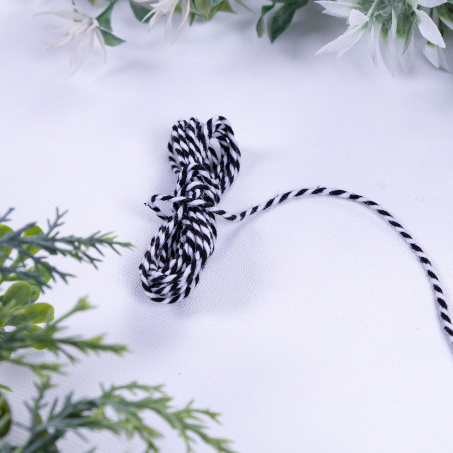 Martenitsa black and white twist bracelet rope, 2 mm / 2 metres - 3