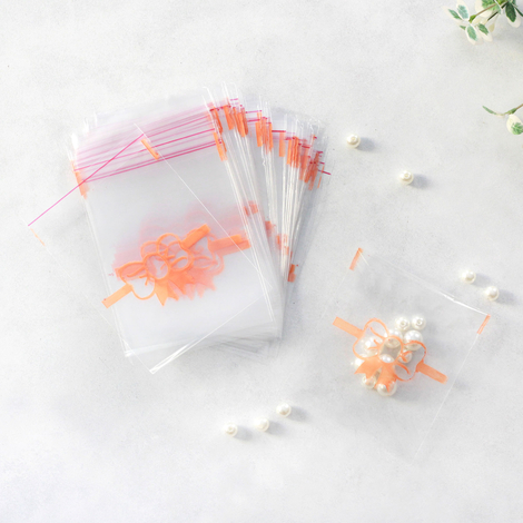 Clear Bag with orange bow pattern, adhesive / 10x15 cm (5 pcs) - Bimotif