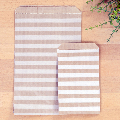 Striped kraft-white paper bag set, (11x20 - 18x30 cm) / 2 pcs each - Bimotif