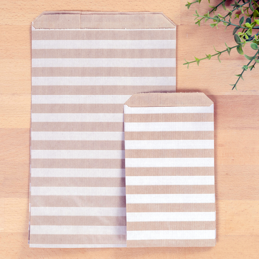 Striped kraft-white paper bag set, (11x20 - 18x30 cm) / 2 pcs each - 1