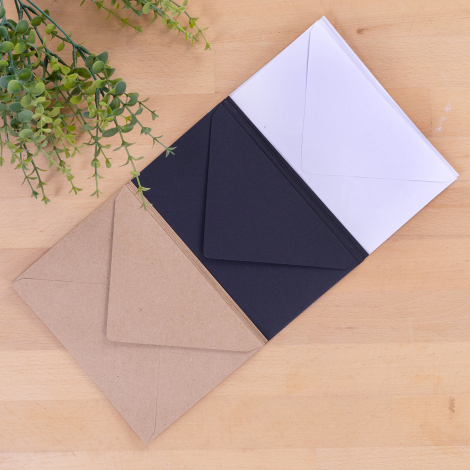 Standard envelope set, 13x18 cm / 15 pcs (Kraft-White-Black) - Bimotif