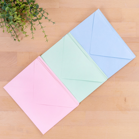Standard envelope set, 13x18 cm / 15 pcs (Light Blue-Light Pink-Water Green) - Bimotif