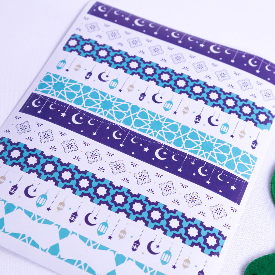 Green felt ornaments and Ramadan motifs tape sticker set / 6 pcs - 3
