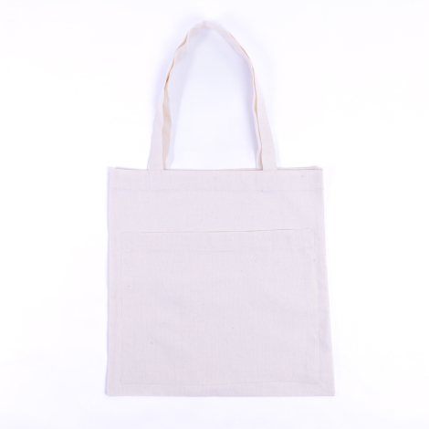 Cream raw cloth bag with front pockets, 37x39 cm - 2
