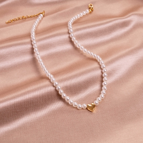 Gold heart pearl necklace (adjustable and plated) - 4