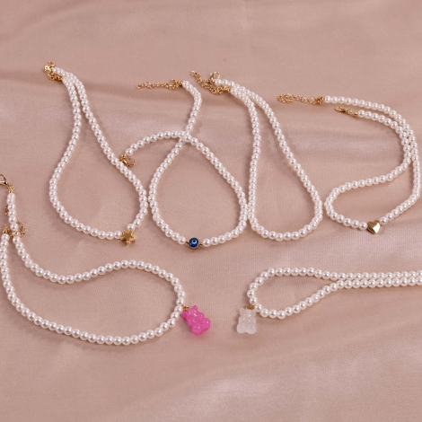 Gold heart pearl necklace (adjustable and plated) - 6