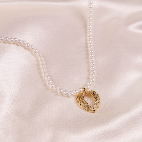 Gold plated pearl necklace with angel heart (adjustable and with plating apparatus) - Bimotif (1)