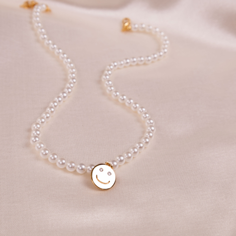 Gold-plated pearl necklace with Smiley object (adjustable and with plating apparatus) - 4