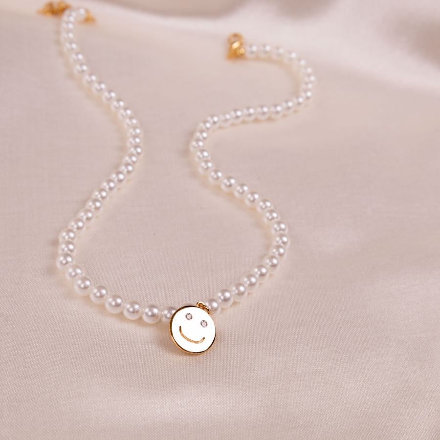 Gold-plated pearl necklace with Smiley object (adjustable and with plating apparatus) - 4