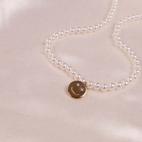 Gold-plated pearl necklace with Smiley object (adjustable and with plating apparatus) - 3