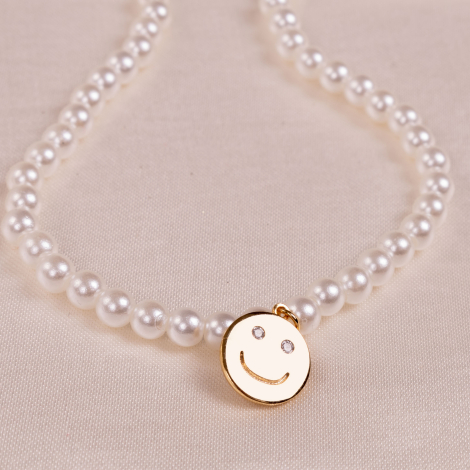 Gold-plated pearl necklace with Smiley object (adjustable and with plating apparatus) - Bimotif (1)