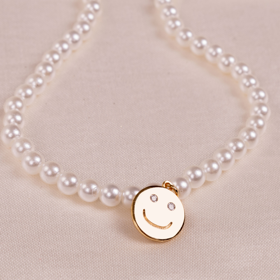 Gold-plated pearl necklace with Smiley object (adjustable and with plating apparatus) - 2