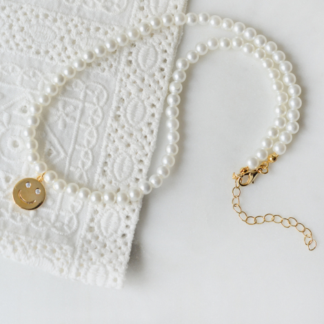 Gold-plated pearl necklace with Smiley object (adjustable and with plating apparatus) - Bimotif