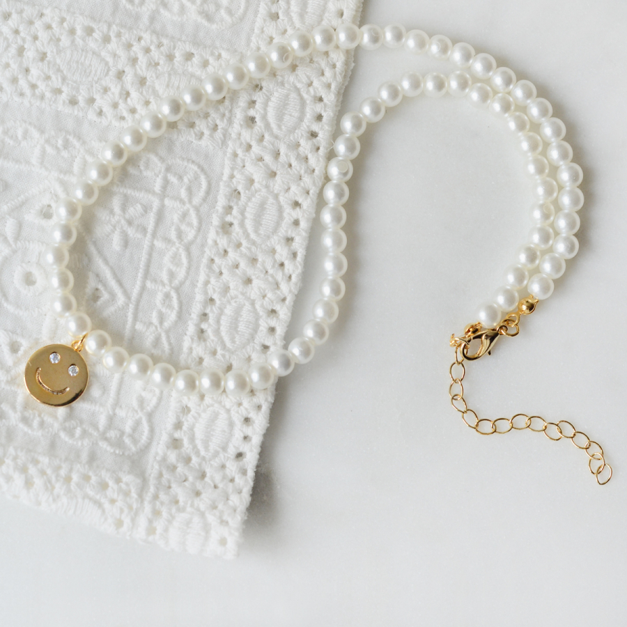 Gold-plated pearl necklace with Smiley object (adjustable and with plating apparatus) - 1