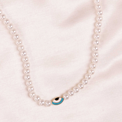 Gold enamelled eye evil eye bead pearl necklace (adjustable and with plating apparatus) - Bimotif (1)