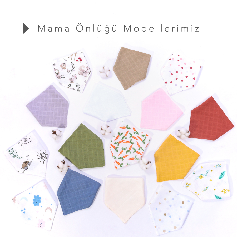 Double layer muslin fabric baby drool bib / 2 pcs snap collar set (0-36 months), tile-polka dot / 41x20 cm - 4