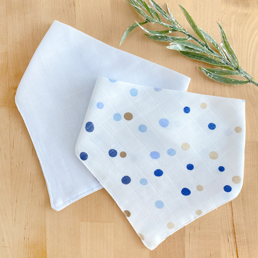Double layer muslin fabric baby drool bib / 2 pcs snap fastener collar set (0-36 months), white-polka dot / 41x20 cm - 1