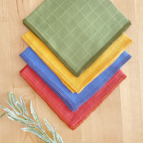 Overlock edged muslin fabric, 4 coloured baby wipes set, 4 pcs / 30x30 cm - Bimotif