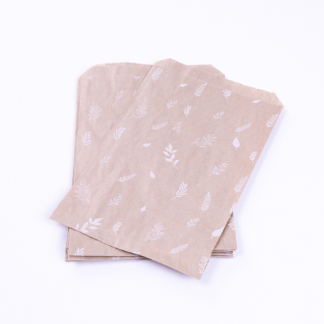 Leaf patterned paper bag, kraft / 18x30 - 10 pcs - Bimotif