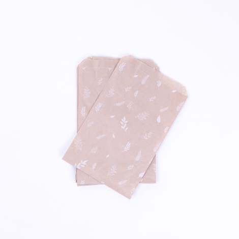 Leaf patterned paper bag, kraft / 18x30 - 10 pcs - Bimotif (1)