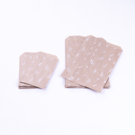 Leaf patterned paper bag, kraft / 11x20 - 10 pcs - Bimotif (1)