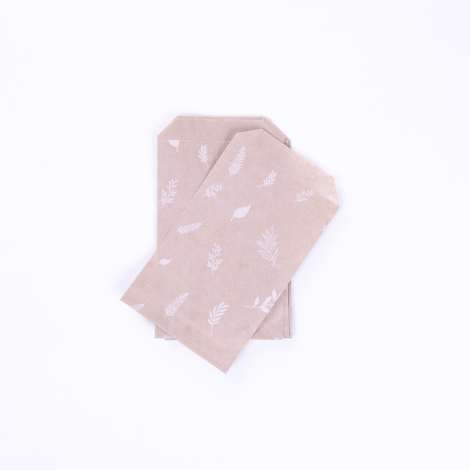 Leaf patterned paper bag, kraft / 11x20 - 10 pcs - Bimotif