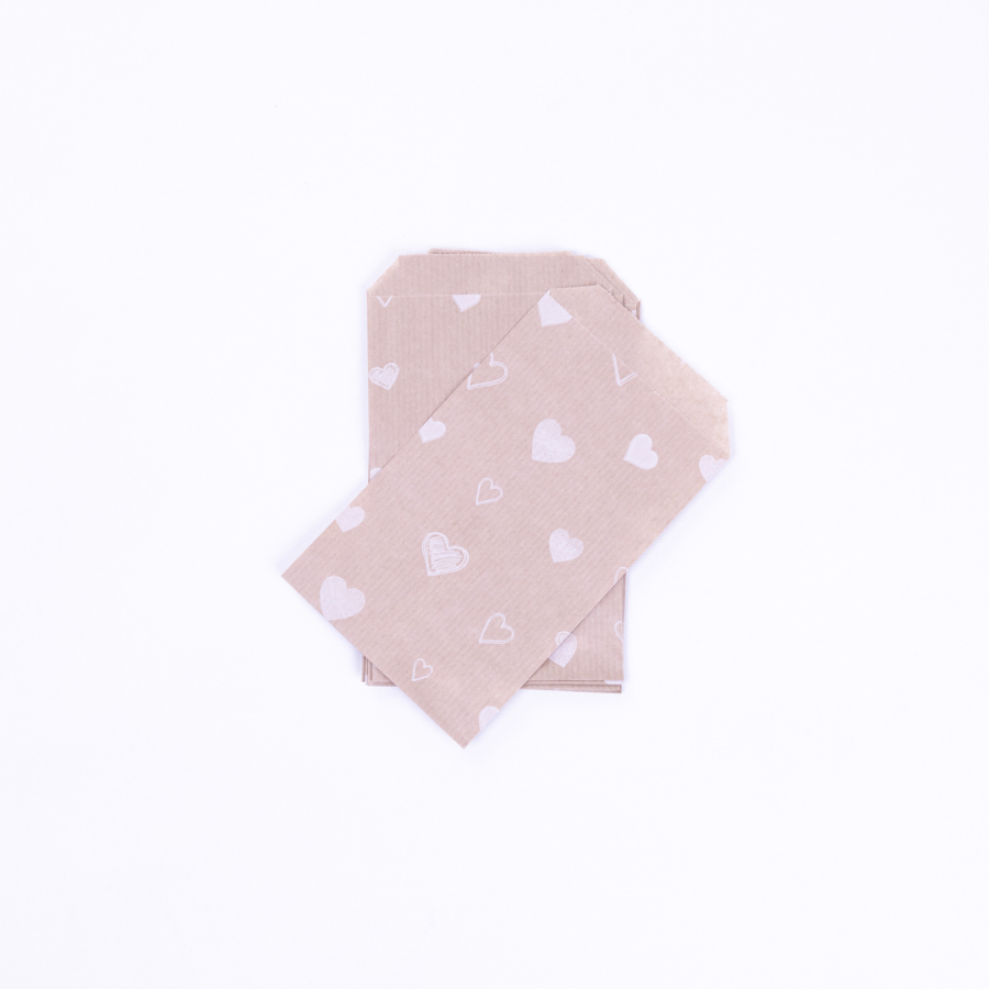 Heart patterned paper bag, kraft / 11x20 - 10 pcs - 1