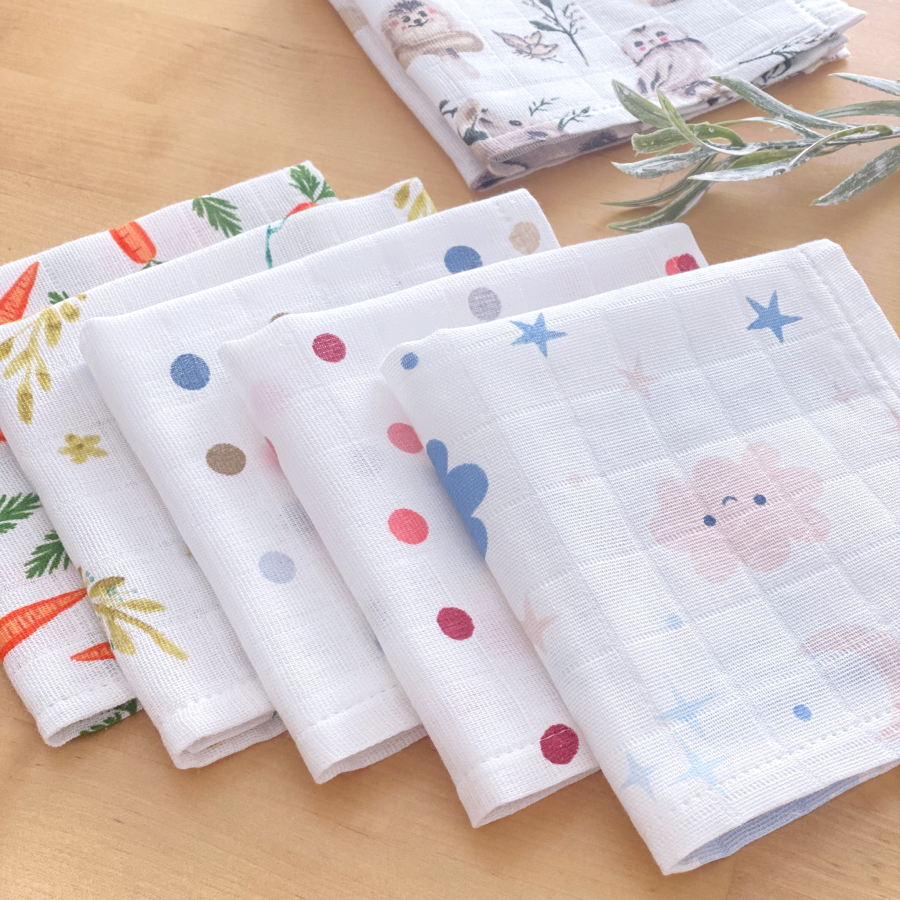Muslin fabric mixed patterned baby mouth wipes set, 6 pcs / 30x30 - 2