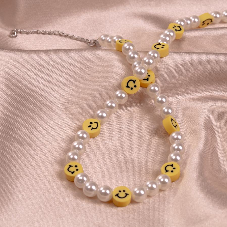 Multiple fimo Smiley beaded pearl necklace - 2
