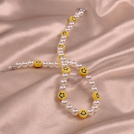 Multiple fimo Smiley beaded pearl necklace - 3