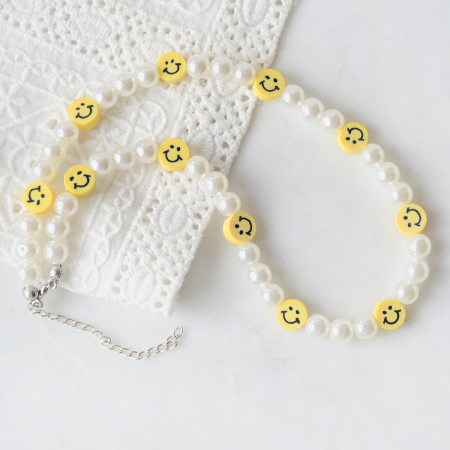 Multiple fimo Smiley beaded pearl necklace - 1