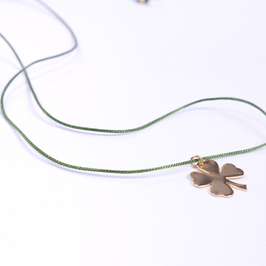 Gold plated shamrock green adjustable string necklace - 2